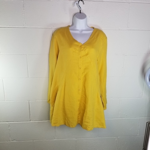 FLAX yellow linen long sleeve oversized lagenlook tunic - Picture 9 of 9